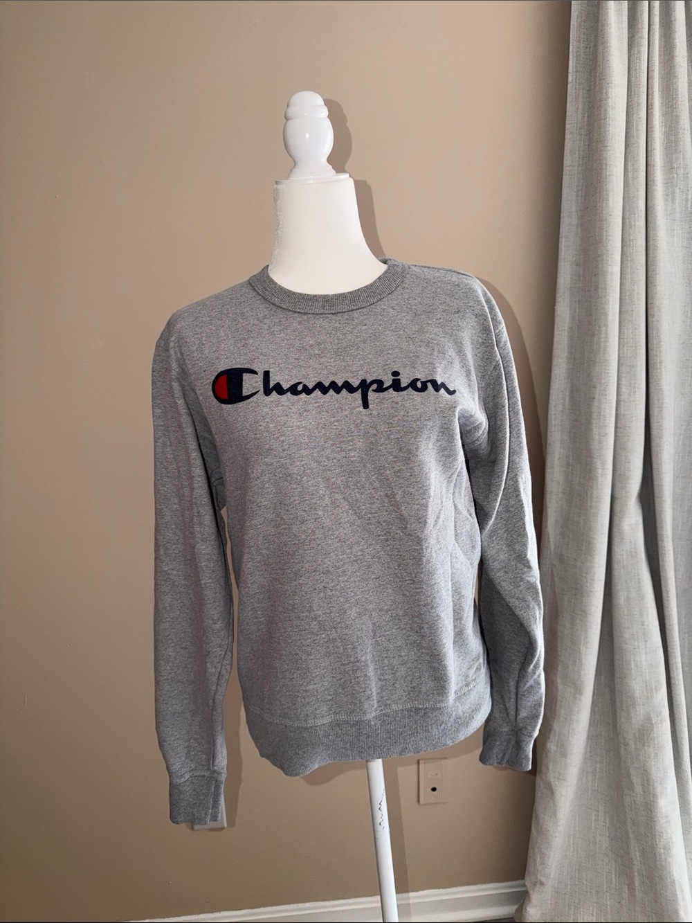 Champion Gray Logo Crewneck Sweatshirt with Red & Navy Accent